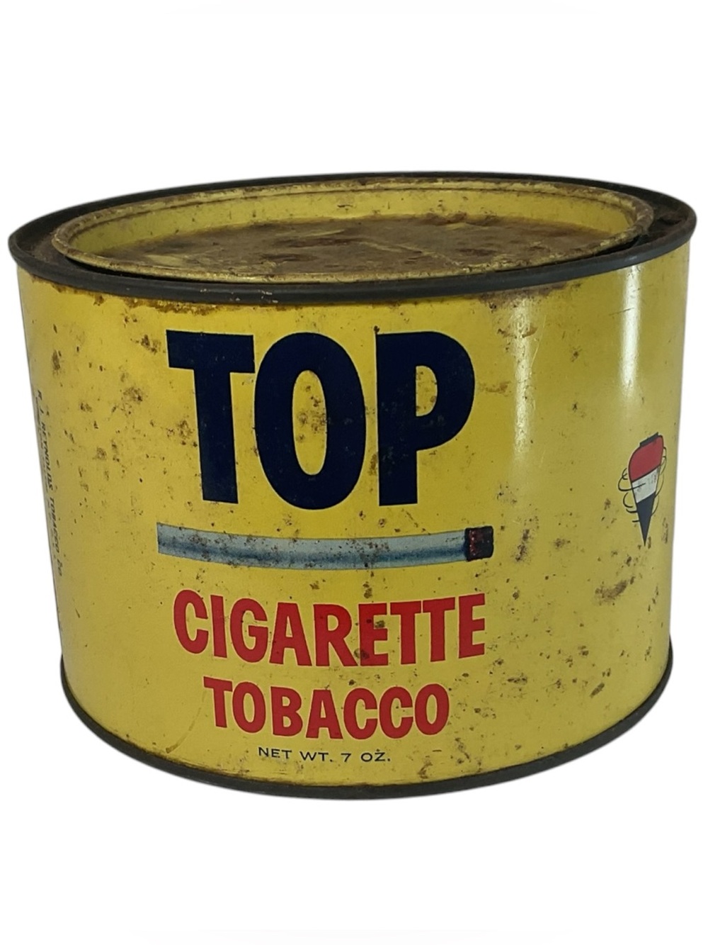 Vintage TOP Cigarette Tobacco 7 Oz Tin R.J. Reynolds Yellow Advertising Canister